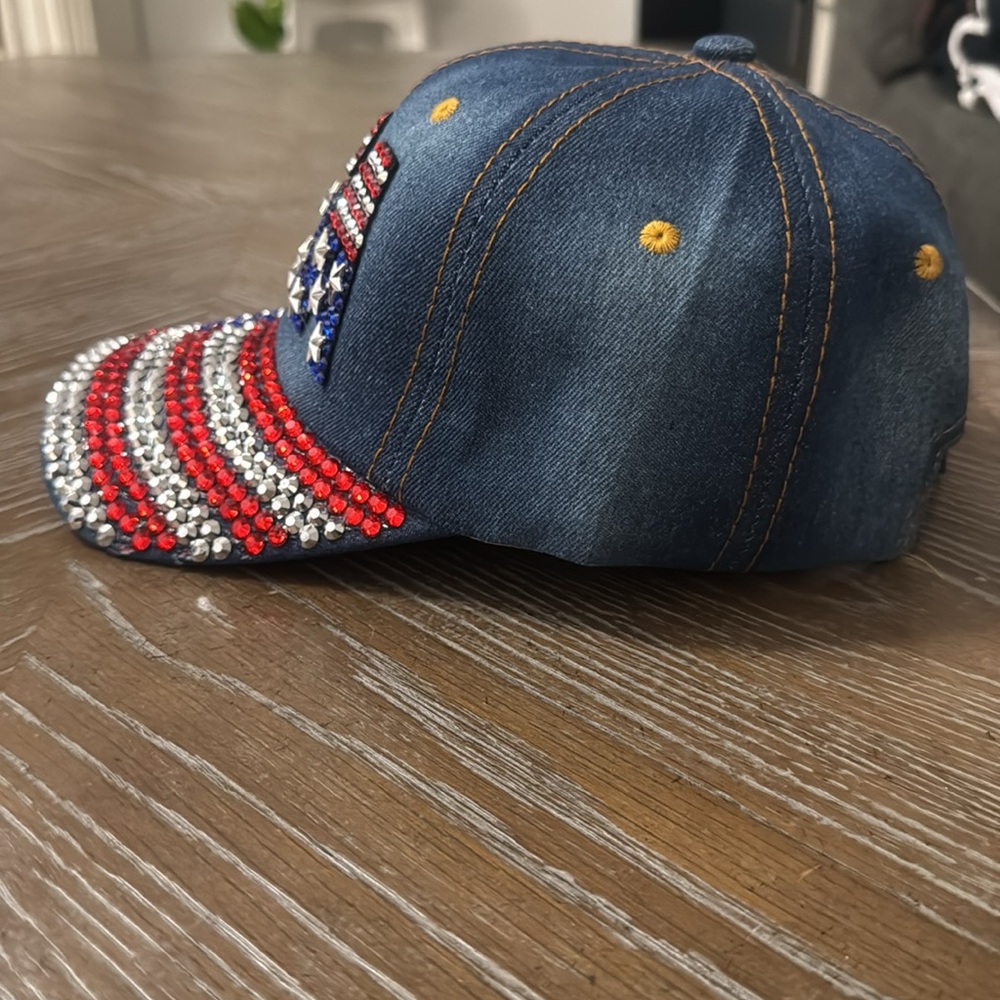 USA Rhinestone Denim Cap - Picture 4 of 6